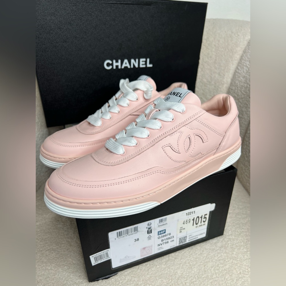 Chanel Pink Leather Sneakers – Size 38 – Brand New, Full Set - Picture 2 of 11